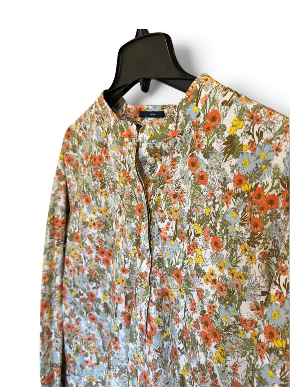 Lands' End Floral Button-Front Top in White, Orange and Blue